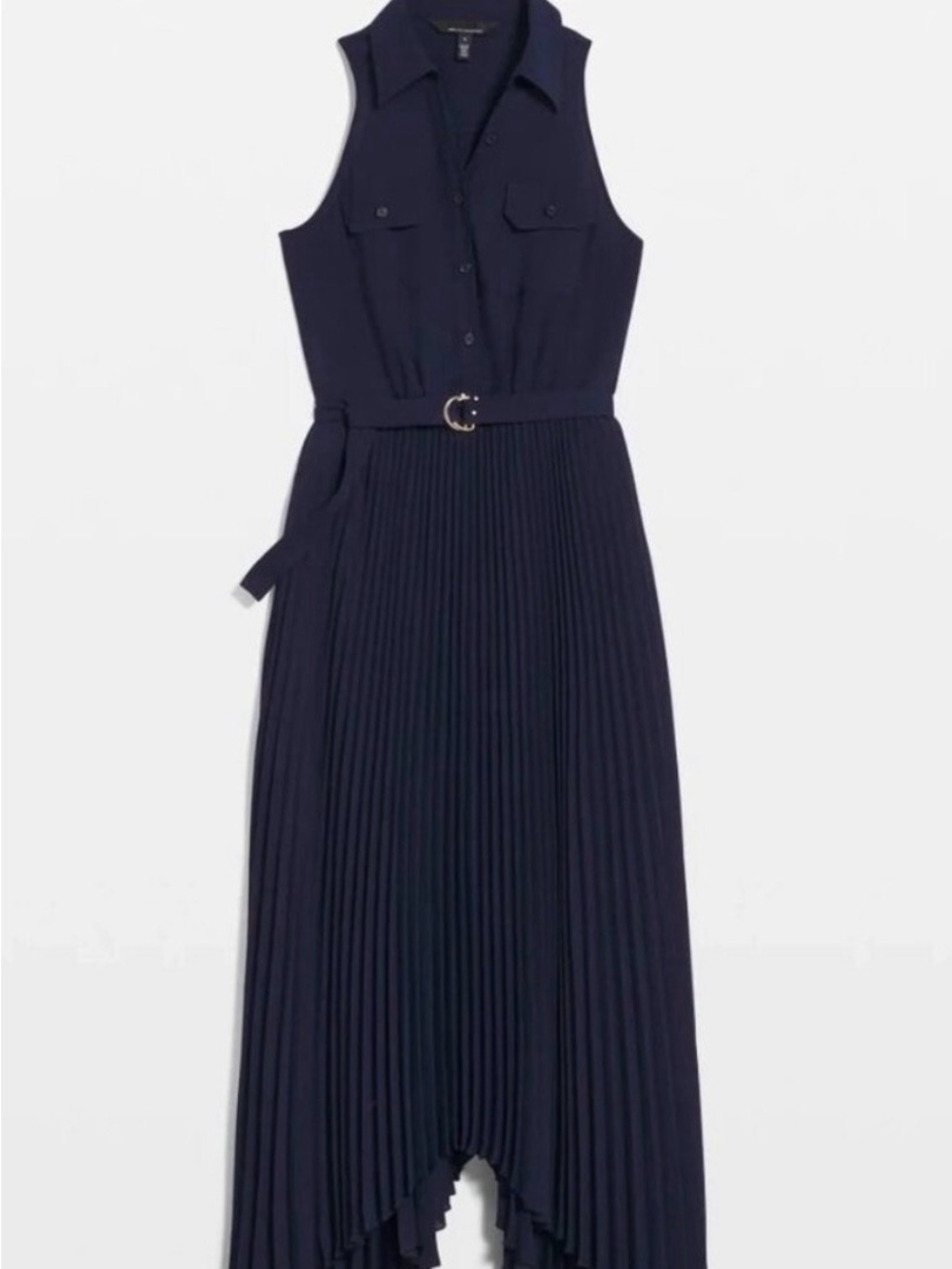 WHBM Sleeveless Pleated Midi Shirt Dress in Navy SIZE 6 - Picture 3 of 9
